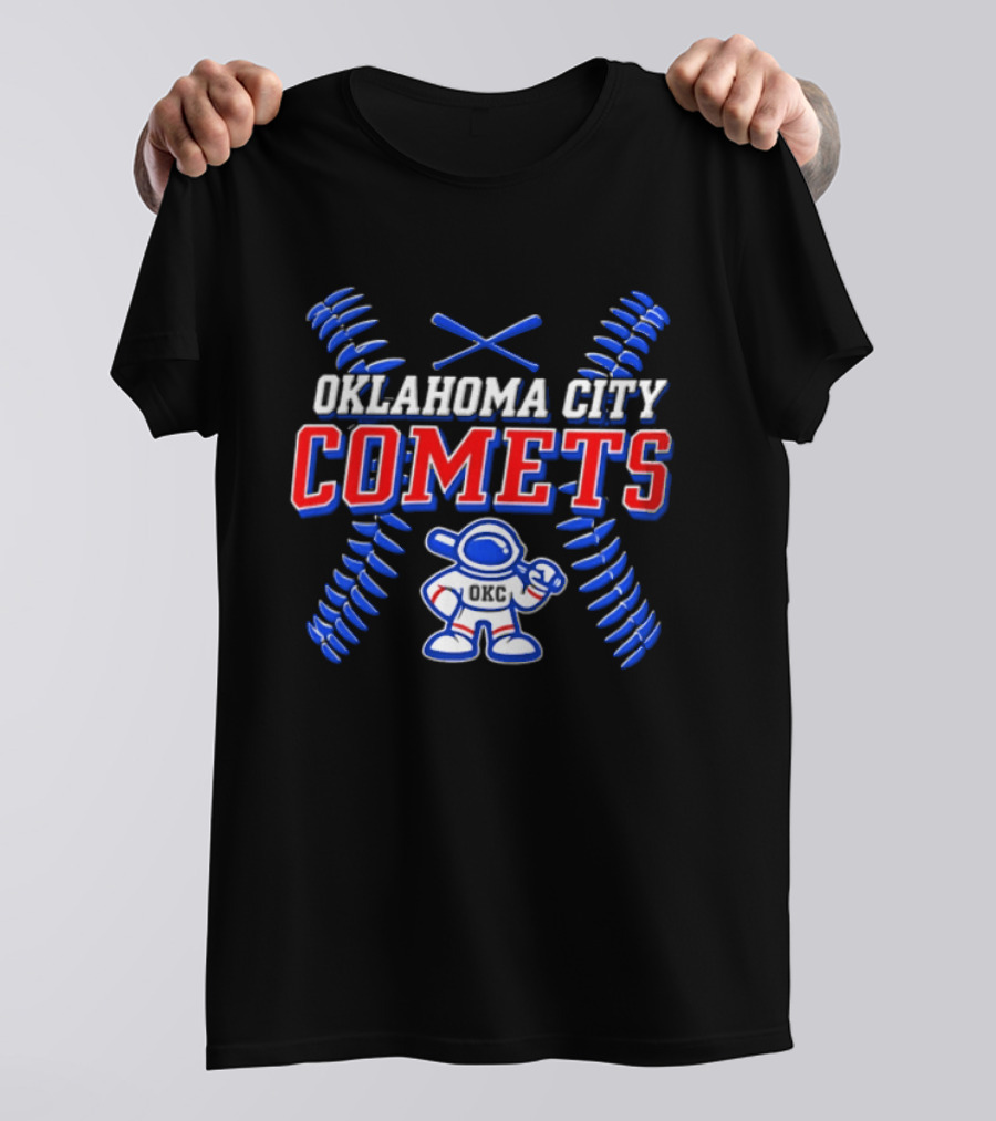 Oklahoma City Comets Baseball Team Mascot And Crossed Bats T-Shirt