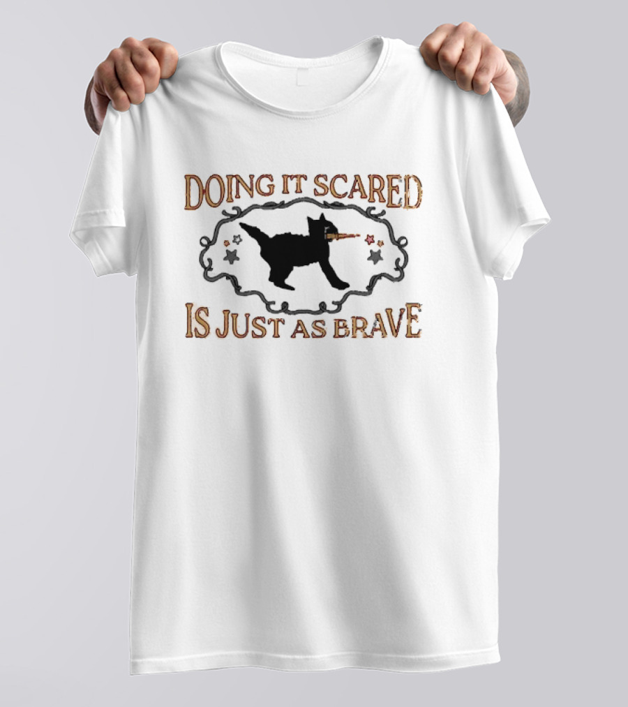 Doing It Scared Is Just As Brave Black Cat Stars Halloween T-Shirt