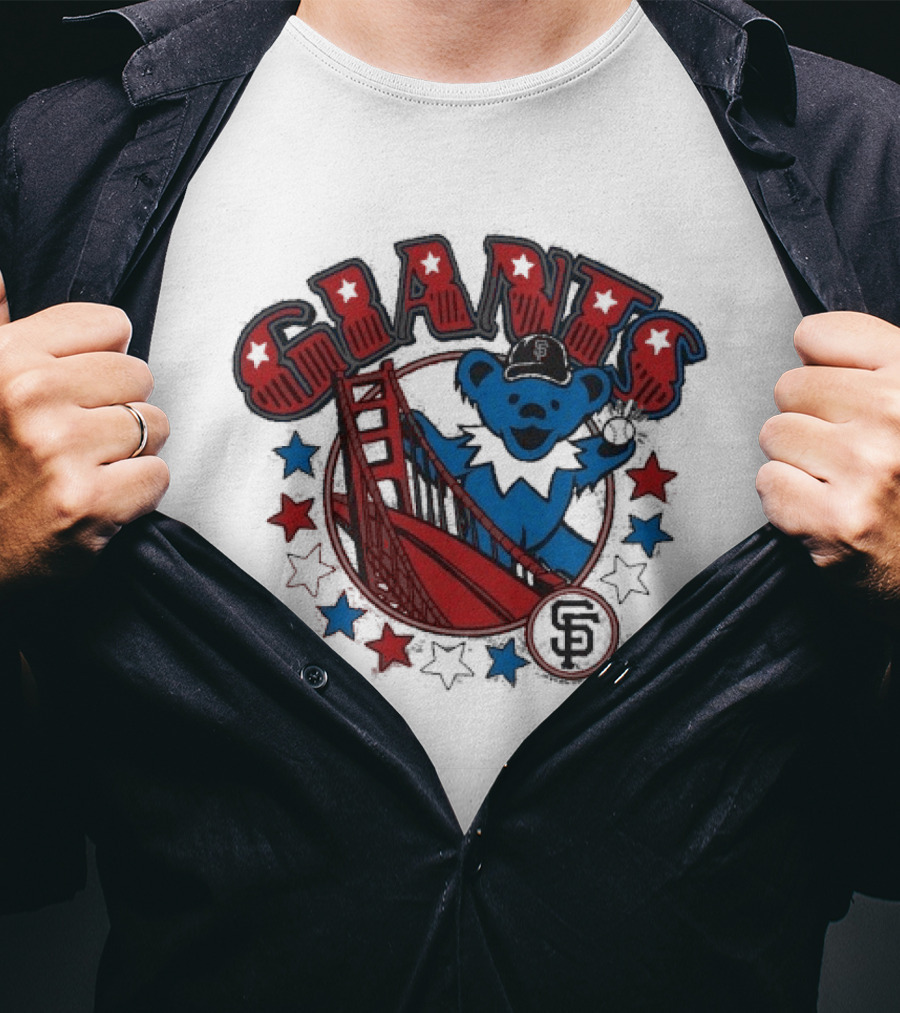 Grateful Dead Giants Bear San Francisco Bridge Retro Stars T-Shirt
