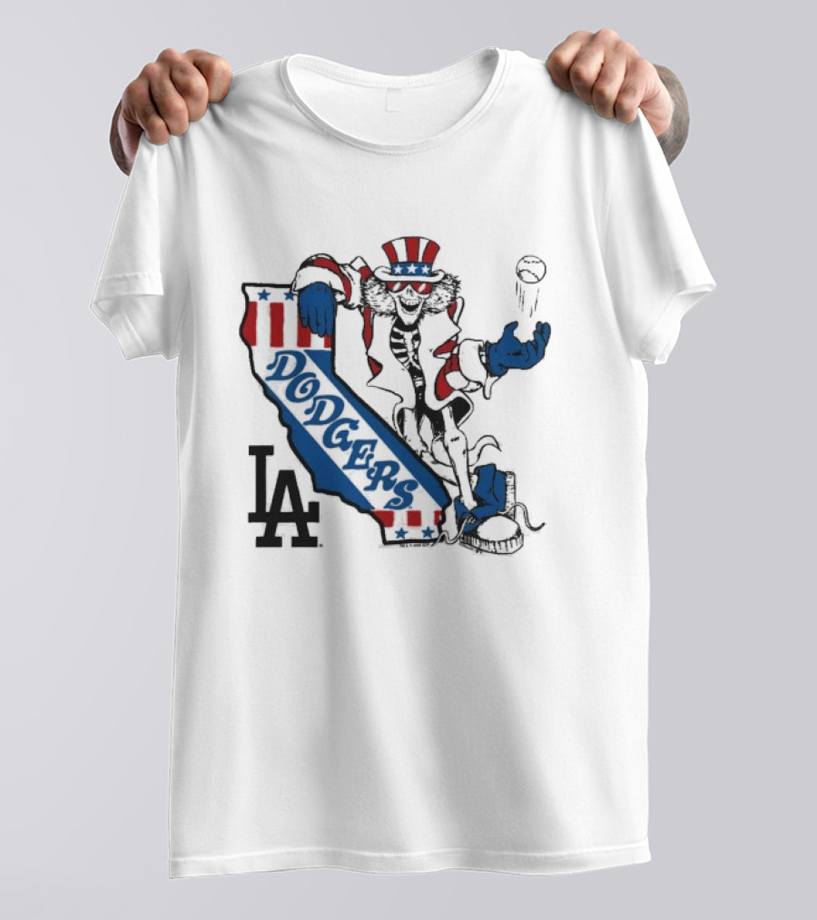 Grateful Dead Los Angeles Dodgers Skeleton Uncle Sam Baseball California LA T-Shirt