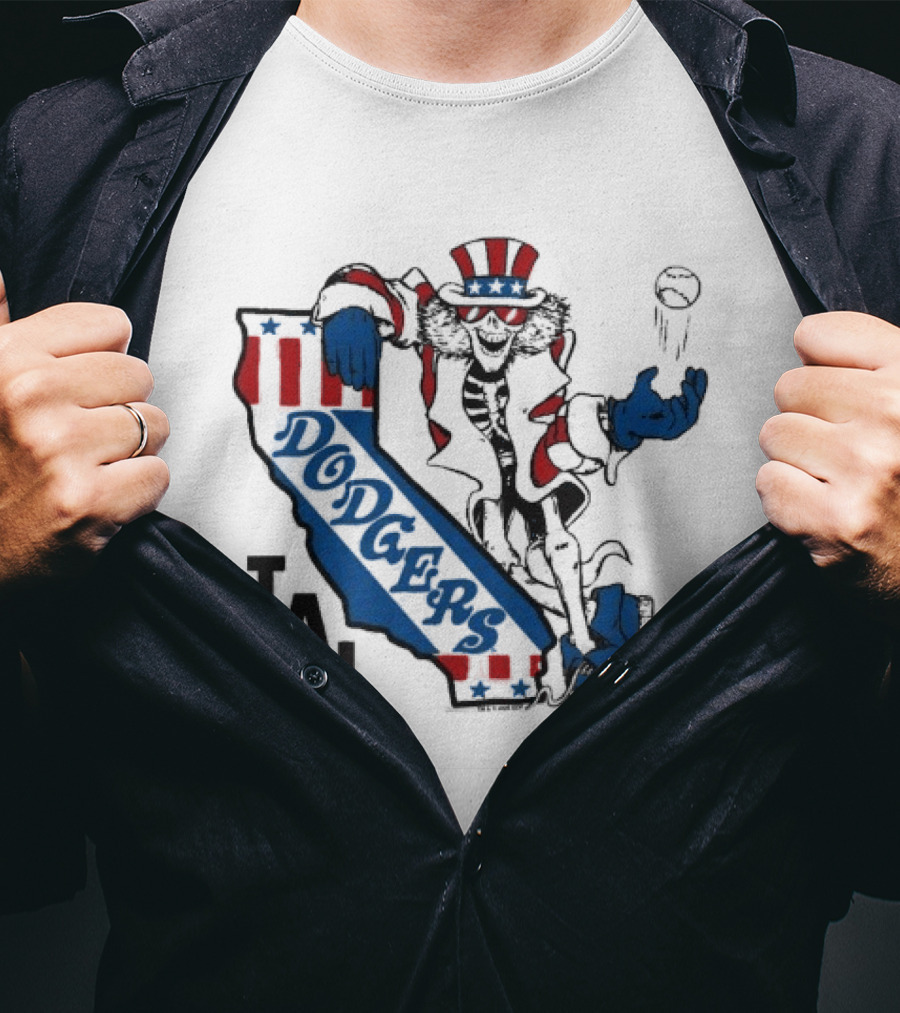 Grateful Dead Los Angeles Dodgers Skeleton Uncle Sam Baseball California LA T-Shirt