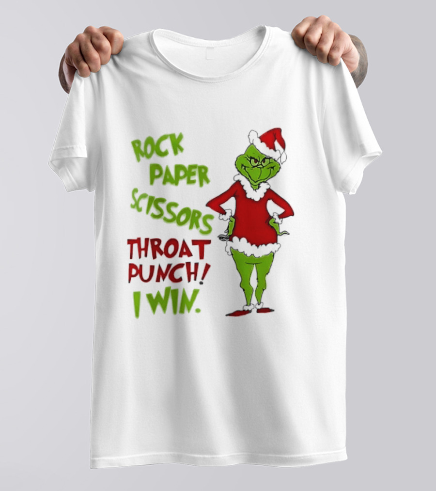 Grinch Rock Paper Scissors Throat Punch I Win Christmas 2026 T-Shirt