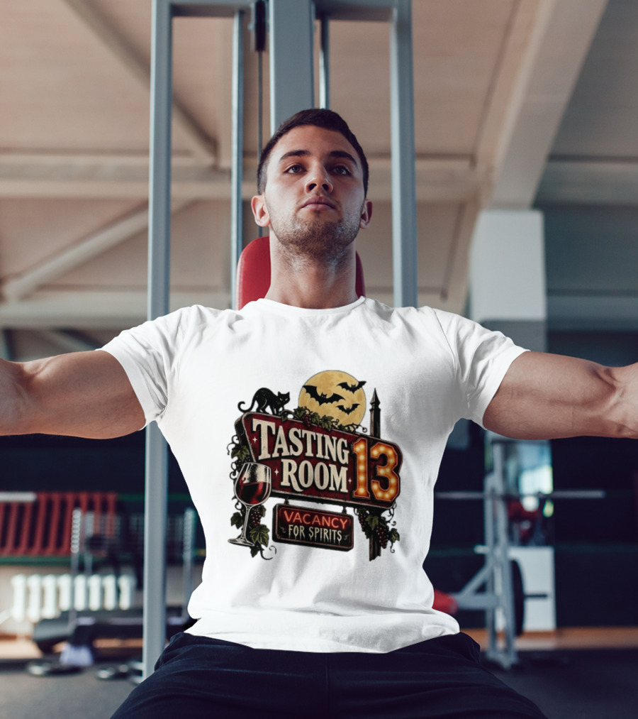 Tasting Room 13 Vacancy For Spirits Halloween Wine Moon Bats Cat T-Shirt