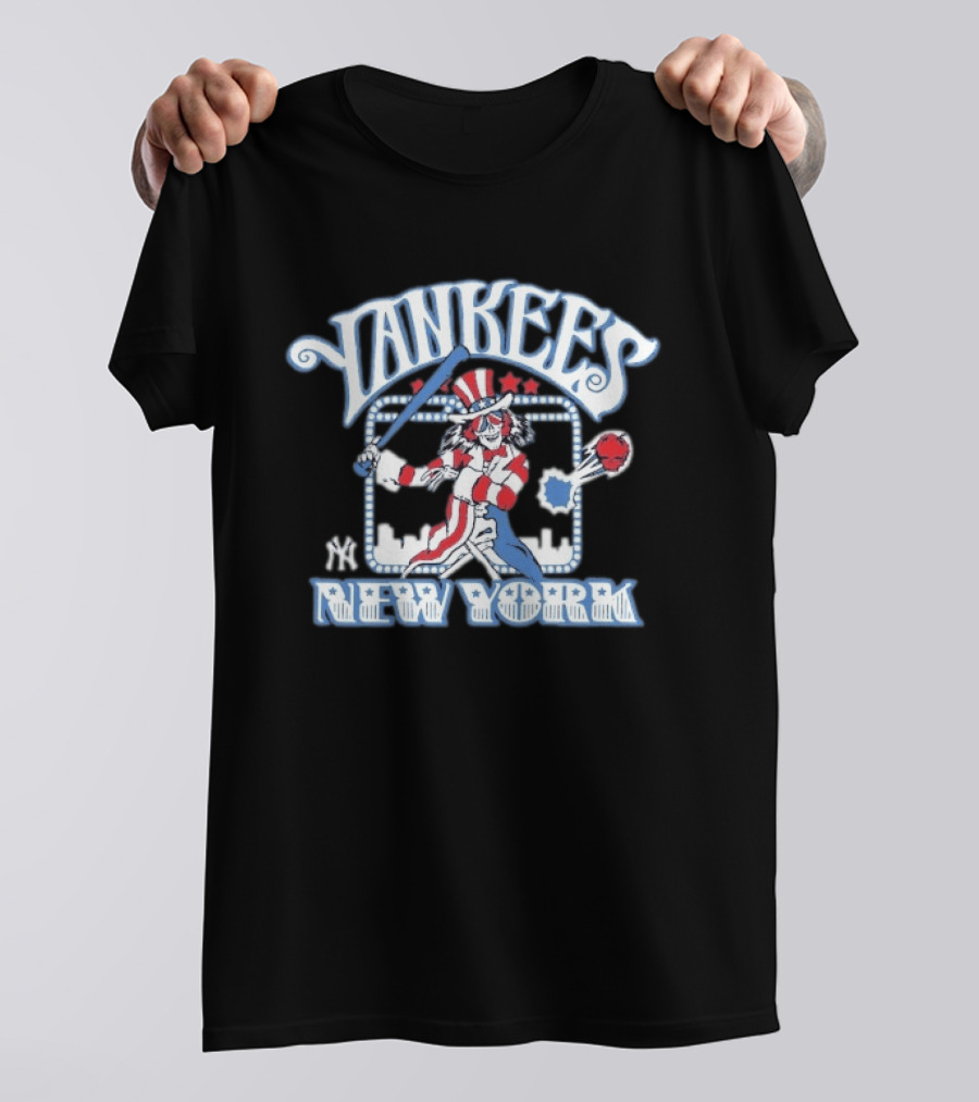 Yankees New York Grateful Dead Skeleton Patriotic Baseball T-Shirt