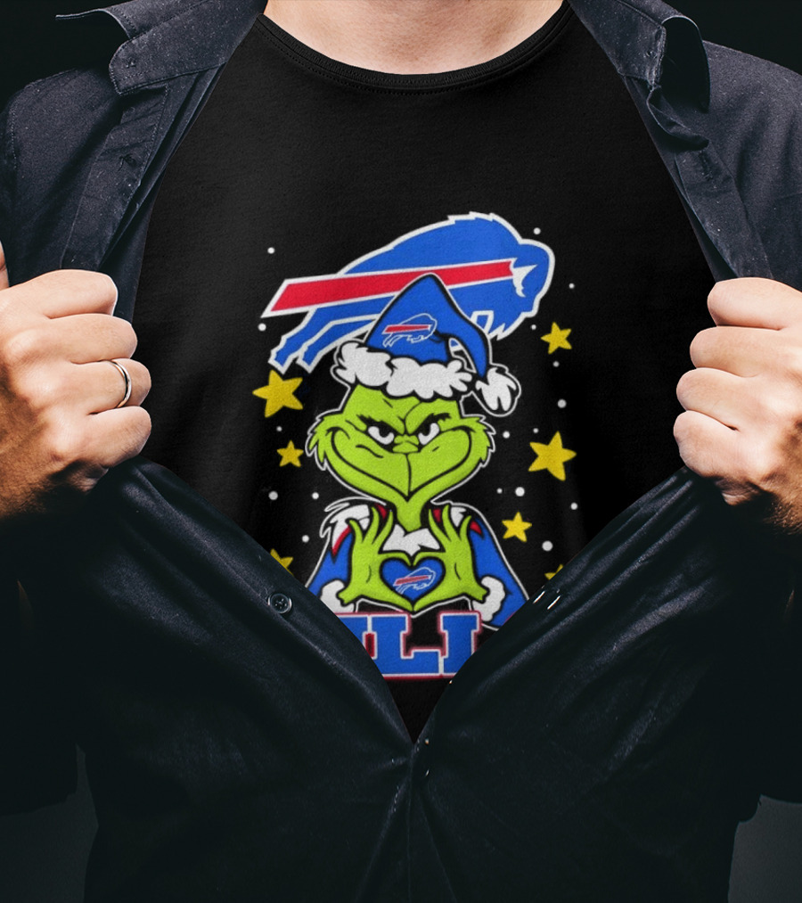 Grinch Heart Hands Christmas Buffalo Bills Football Holiday T-Shirt