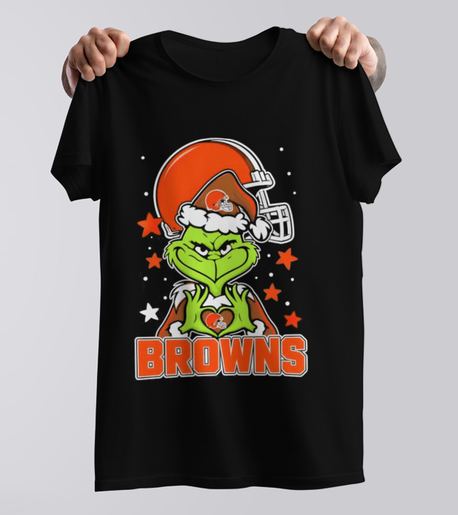 Grinch Heart Love Cleveland Browns Christmas Football T-Shirt