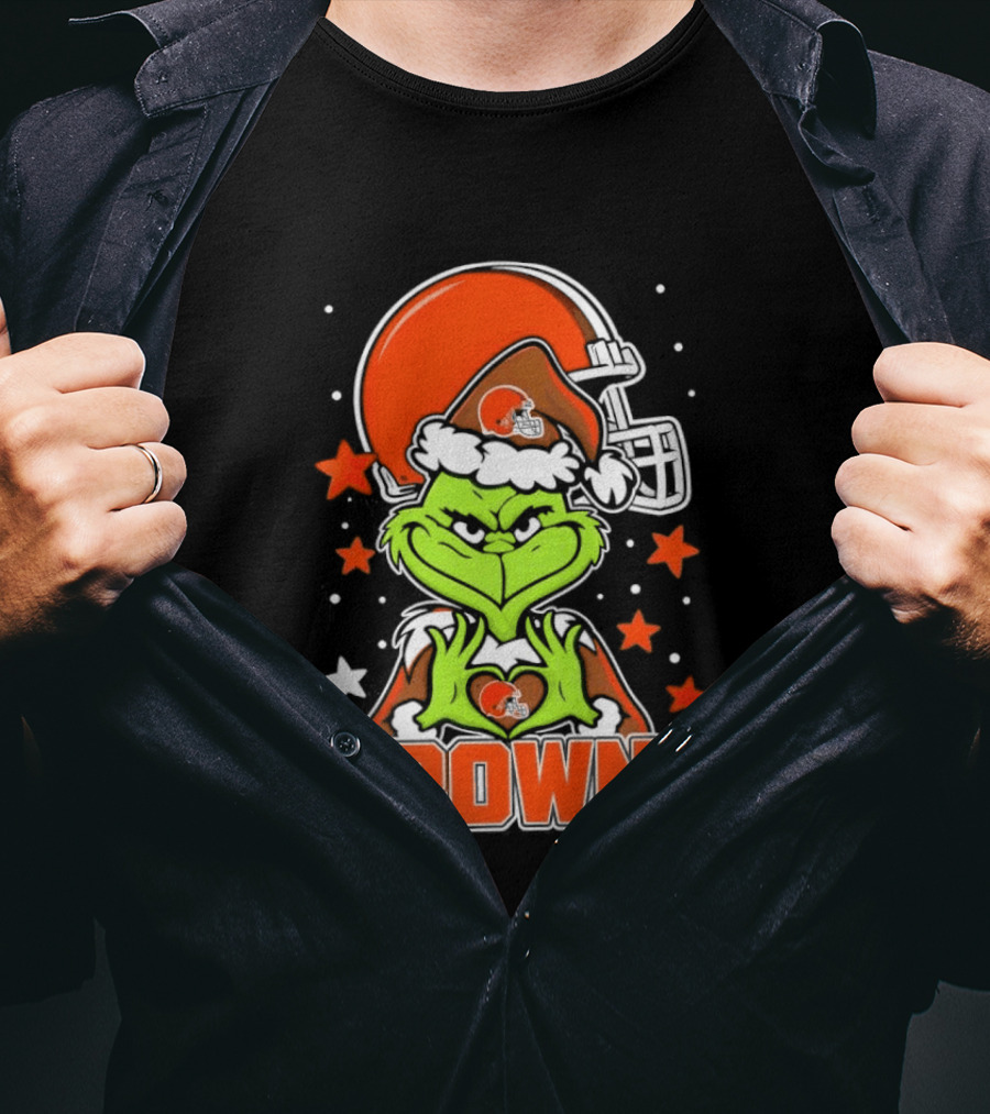 Grinch Heart Love Cleveland Browns Christmas Football T-Shirt