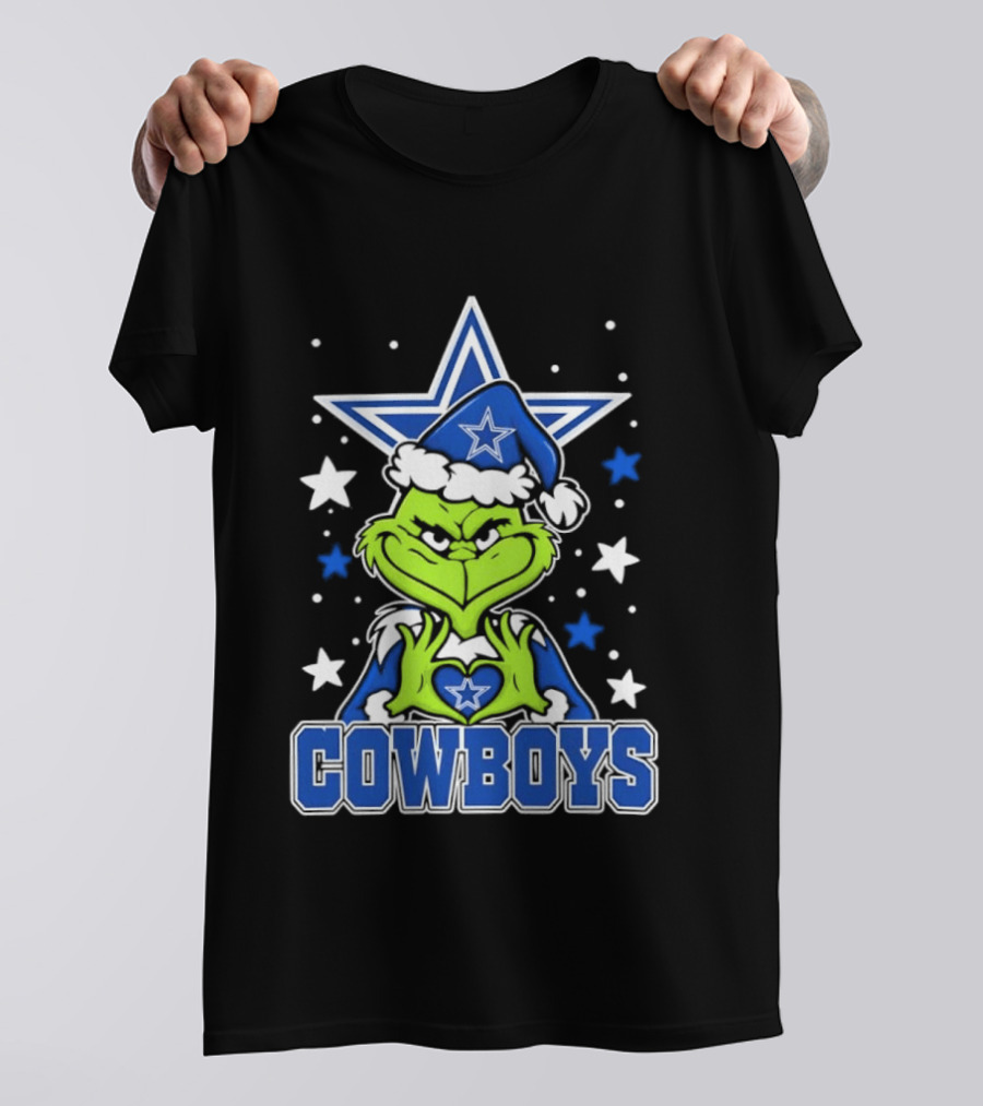 Grinch Hands Heart Love Dallas Cowboys Football Christmas T-Shirt