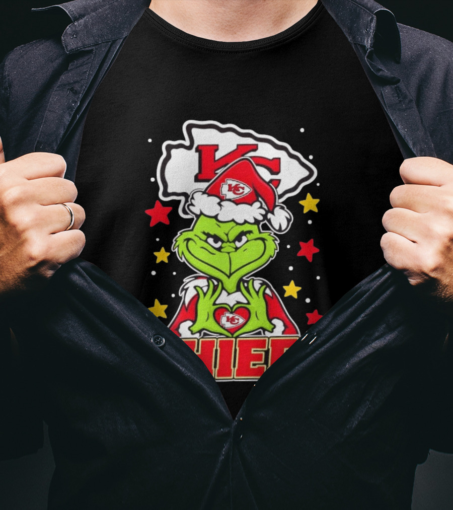 Grinch Heart Love Kansas City Chiefs Christmas Football T-Shirt