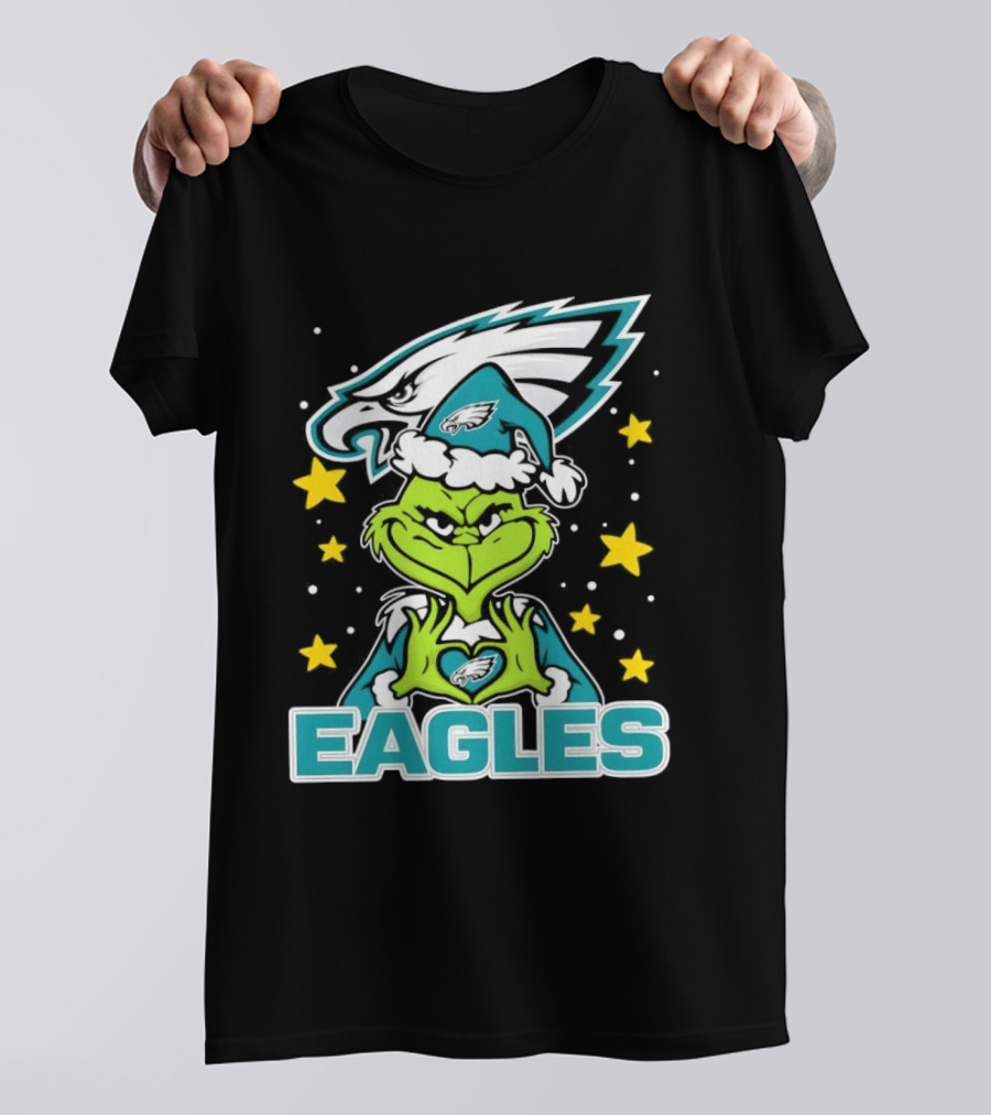 Philadelphia Eagles Christmas Grinch Heart Love T-Shirt