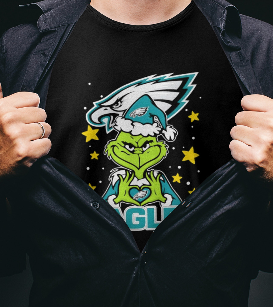 Philadelphia Eagles Christmas Grinch Heart Love T-Shirt