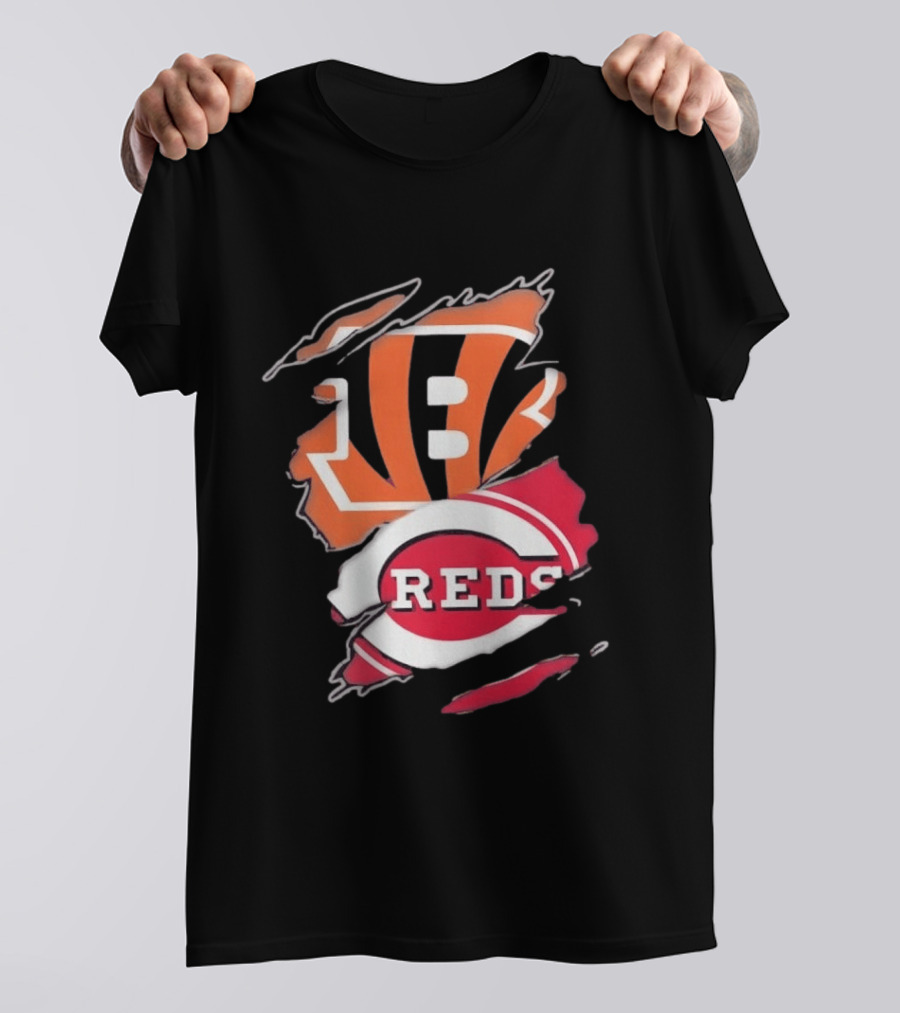 Cincinnati Bengals Reds Distressed Logo Sports Fusion T-Shirt
