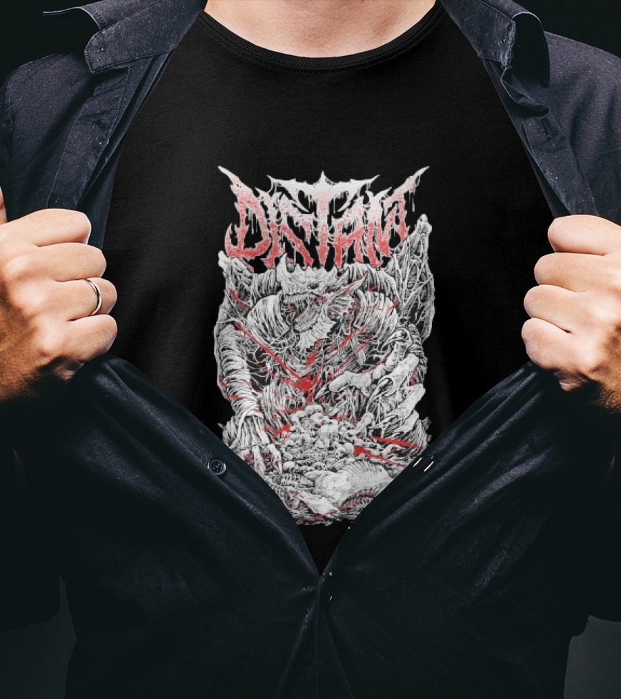 Distant Dragonkin Horror Fantasy Detailed Monster T-Shirt
