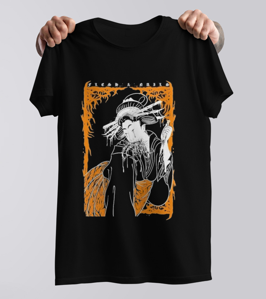 Distant Flesh And Falls Geisha Vintage Oriental Motif T-Shirt