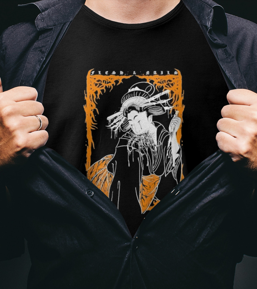 Distant Flesh And Falls Geisha Vintage Oriental Motif T-Shirt