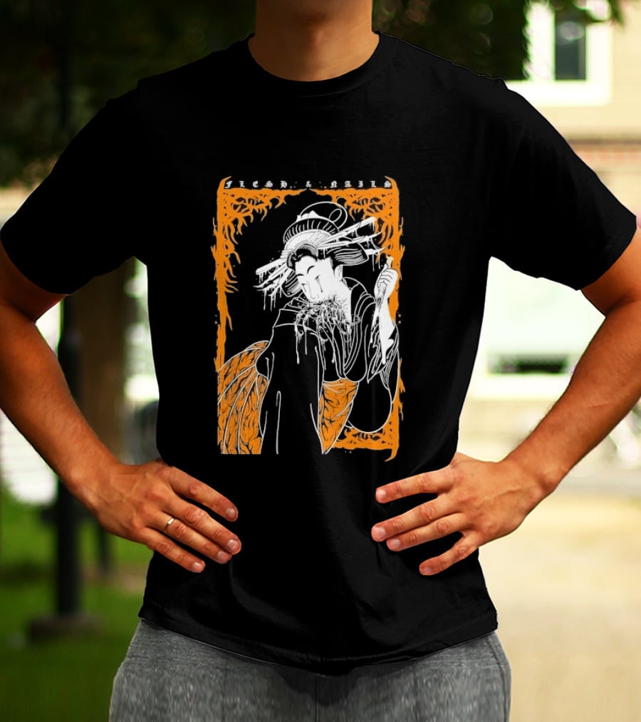 Distant Flesh And Falls Geisha Vintage Oriental Motif T-Shirt