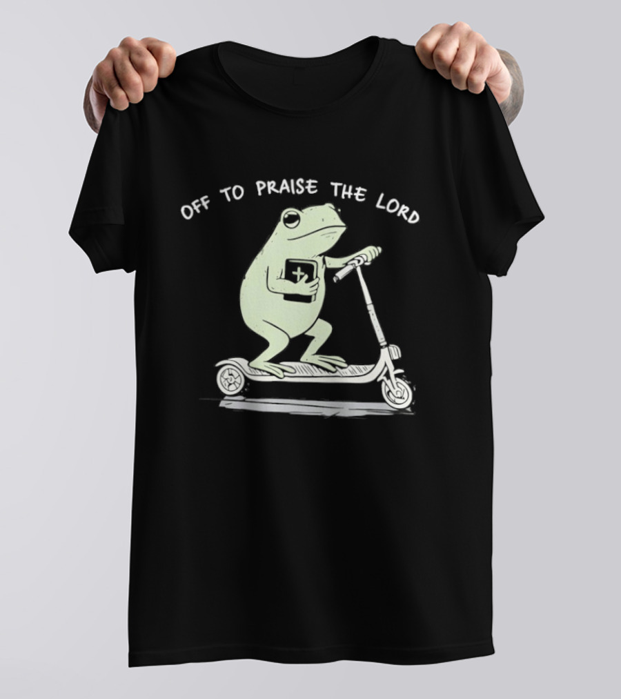 Off To Praise The Lord Frog On Scooter T-Shirt