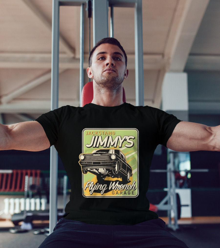 Jackstand Jimmy's Flying Wrench Garage Vintage Hot Rod Art Cleetus McFarland T-Shirt