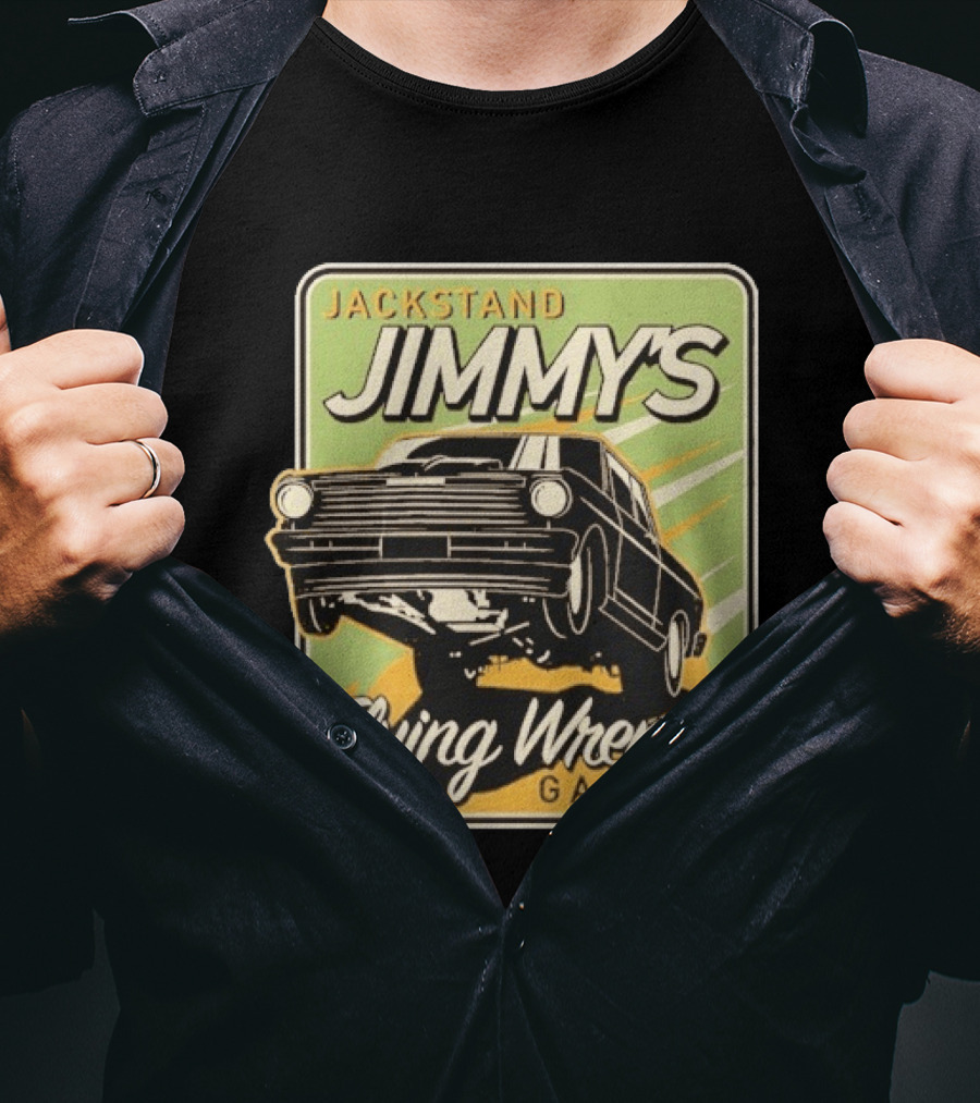 Jackstand Jimmy's Flying Wrench Garage Vintage Hot Rod Art Cleetus McFarland T-Shirt