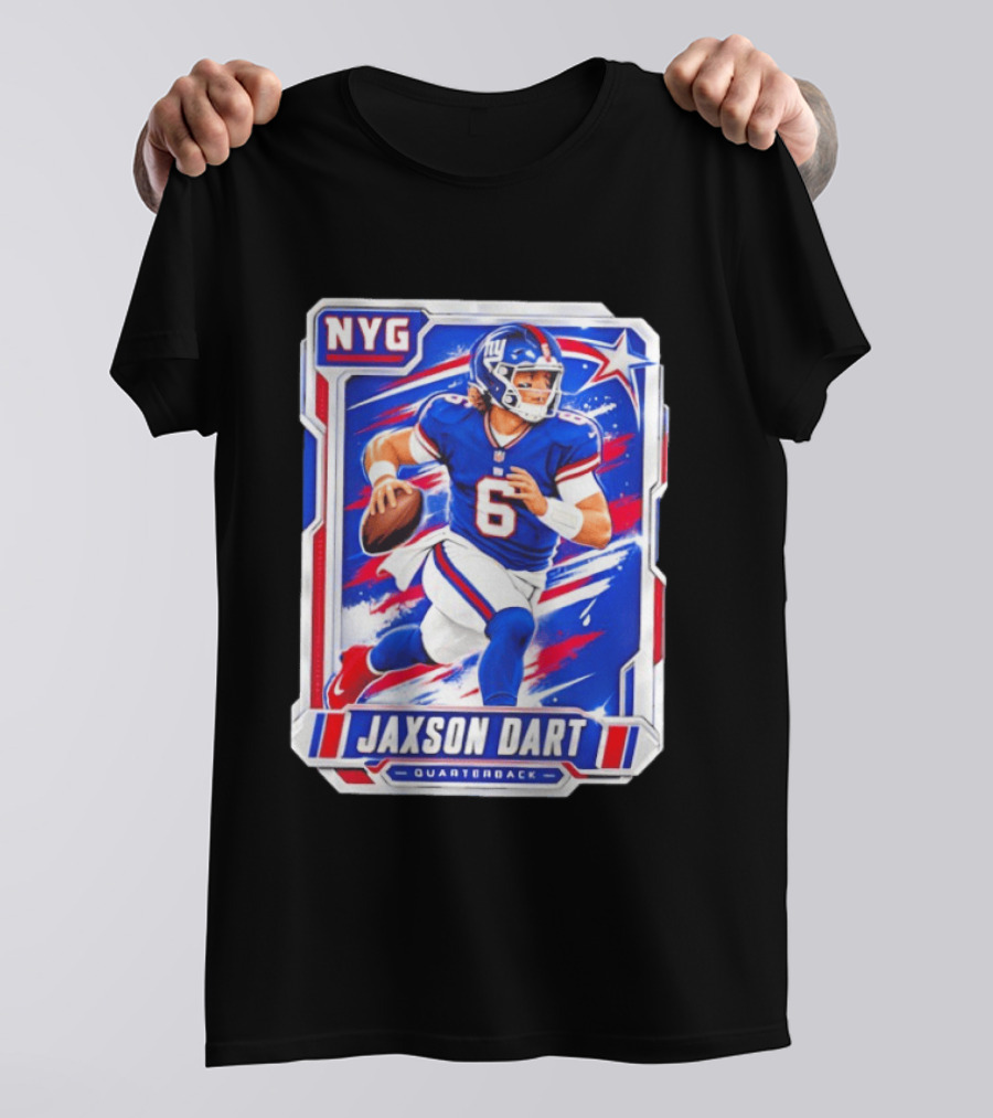 NYG Jaxson Dart 2026 Trading Card Blue Jersey Quarterback T-Shirt