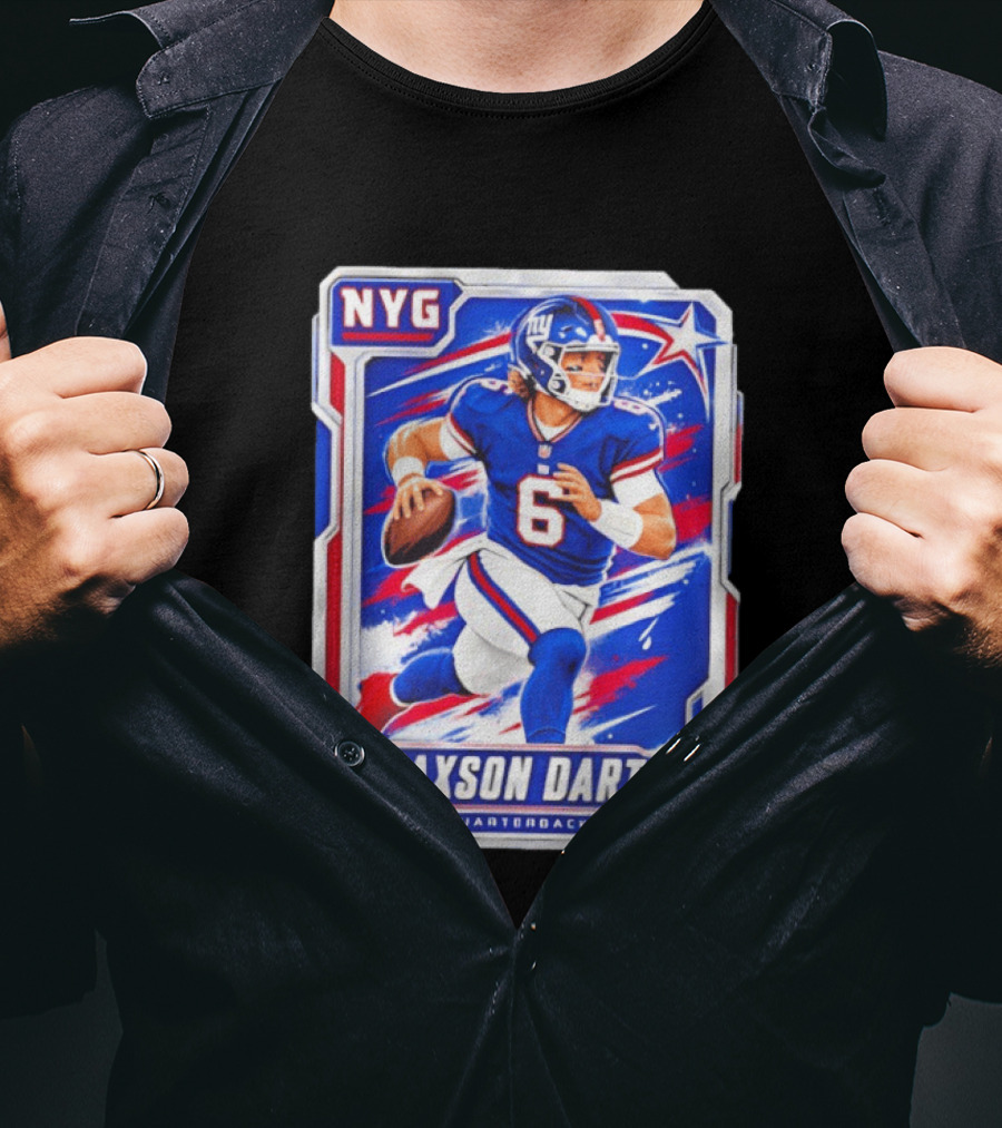 NYG Jaxson Dart 2026 Trading Card Blue Jersey Quarterback T-Shirt