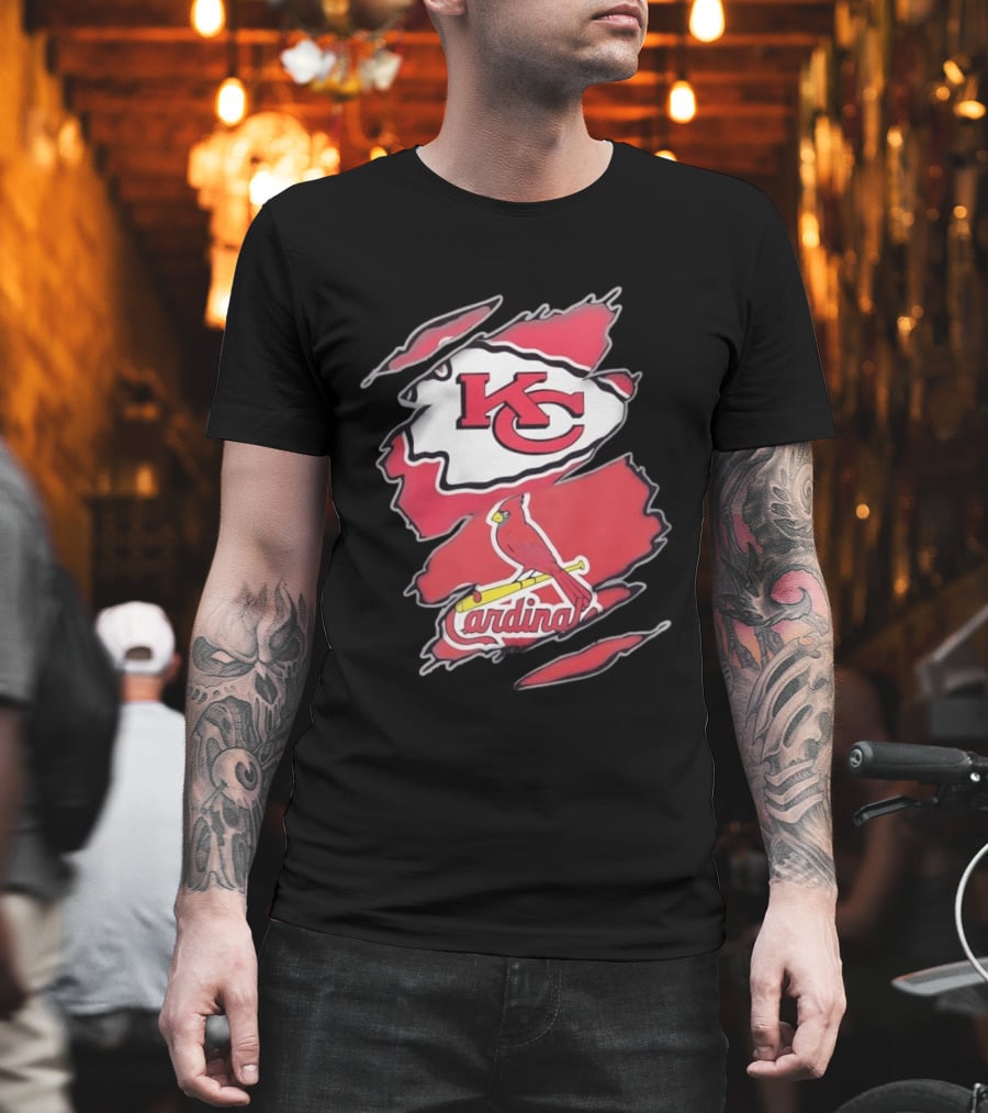 Kansas City Chiefs St Louis Cardinals Torn Fabric Logo Chiefs Cardinals Fan T-Shirt