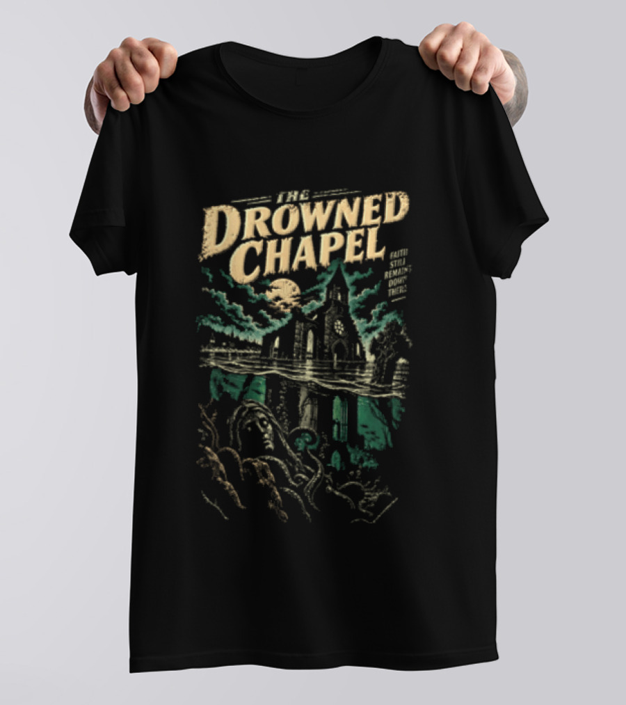 The Drowned Chapel Gothic Cathedral Moonlit Scene T-Shirt