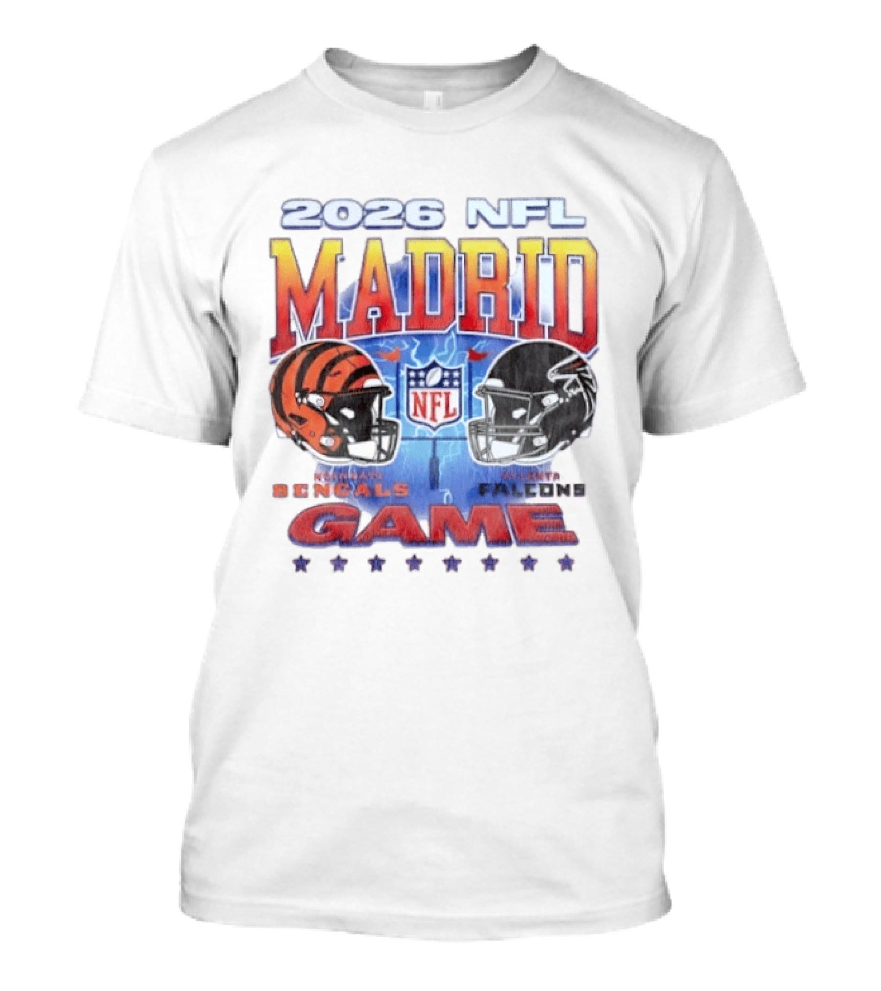 2026 NFL Madrid Game Cincinnati Bengals Vs Atlanta Falcons Matchup T-Shirt
