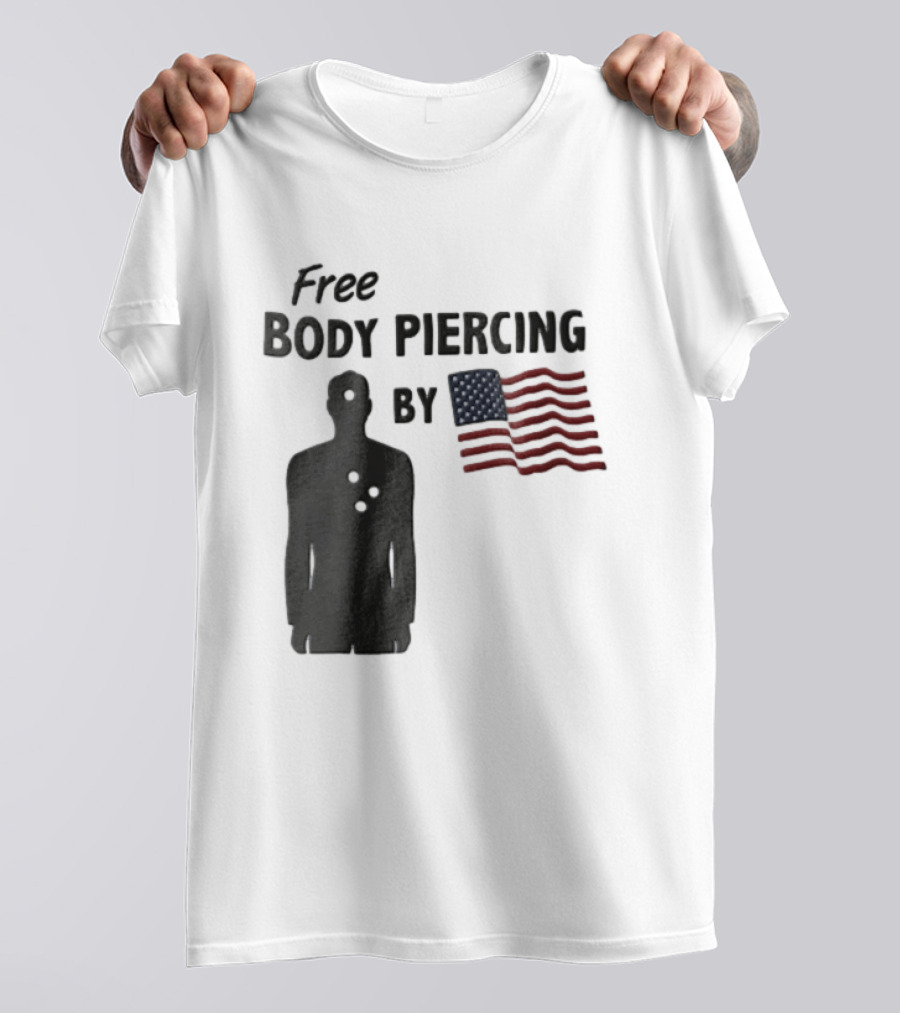 Free Body Piercing By Bullet Holes USA Flag T-Shirt