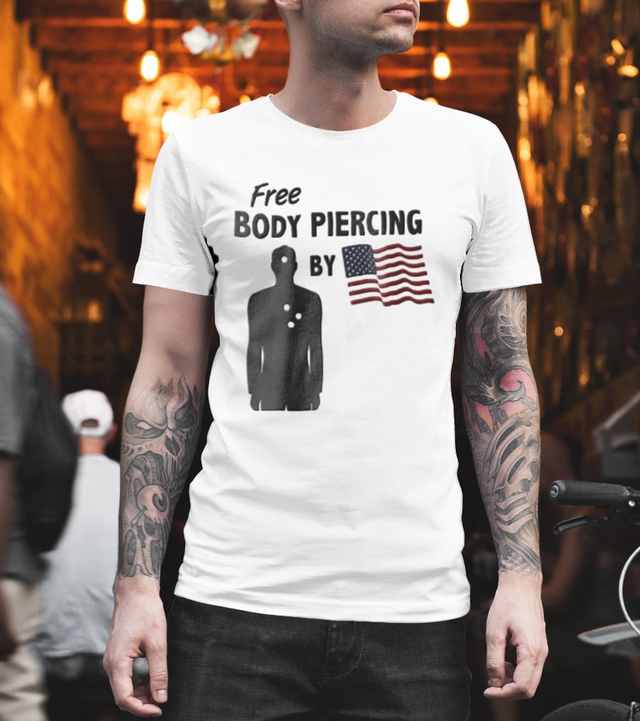 Free Body Piercing By Bullet Holes USA Flag T-Shirt