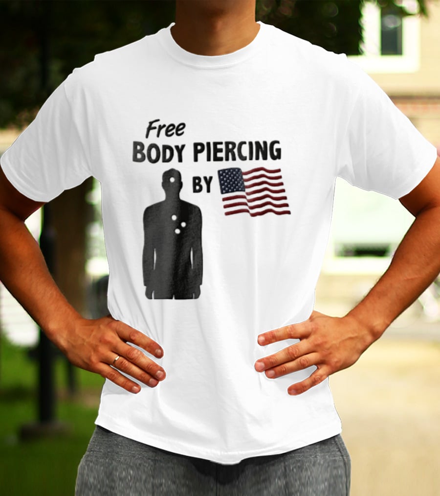 Free Body Piercing By Bullet Holes USA Flag T-Shirt
