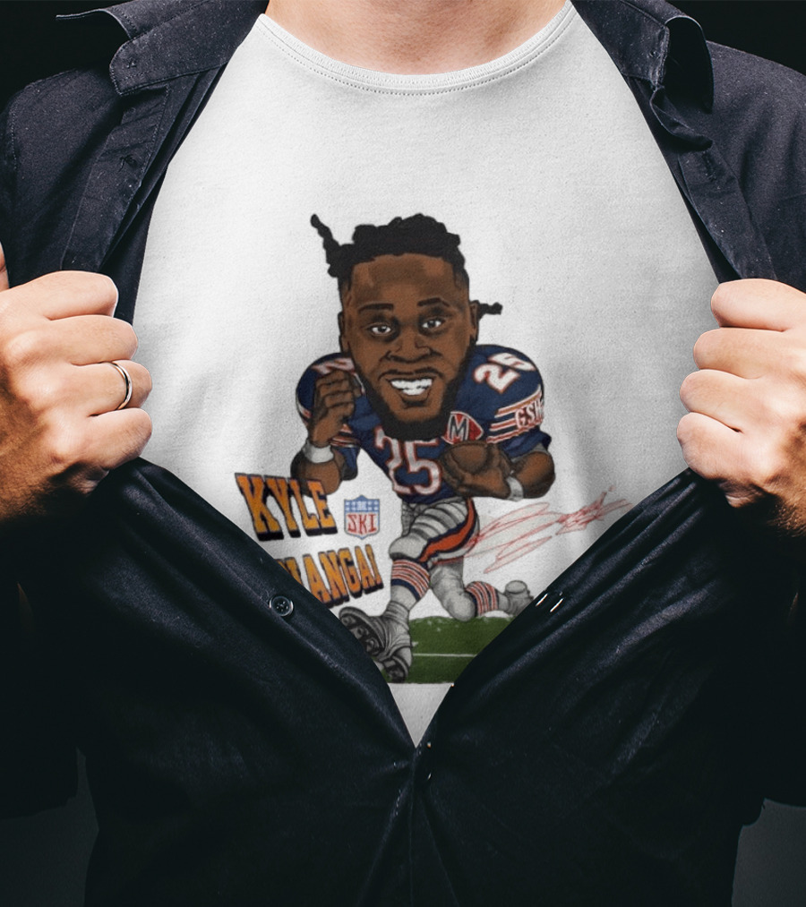 Kyle Monangai No 25 Chicago Bears Caricature Football T-Shirt