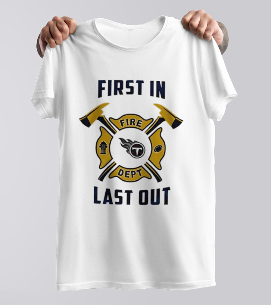 Michigan Wolverines Fire Dept First In Last Out Firefighter Axes T-Shirt