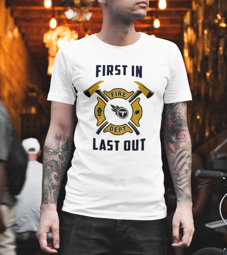 Michigan Wolverines Fire Dept First In Last Out Firefighter Axes T-Shirt
