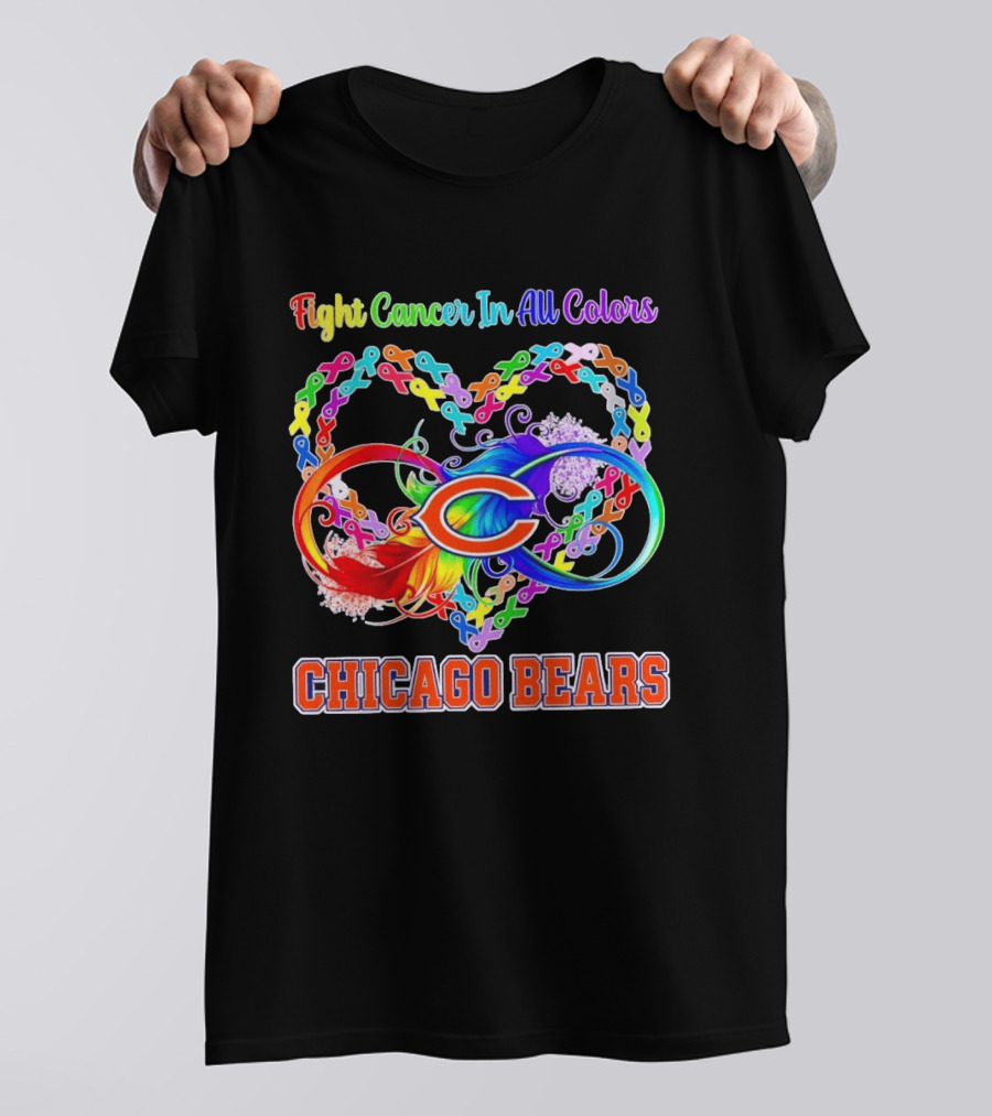 Chicago Bears Fight Cancer In All Colors Heart Ribbon Awareness T-Shirt