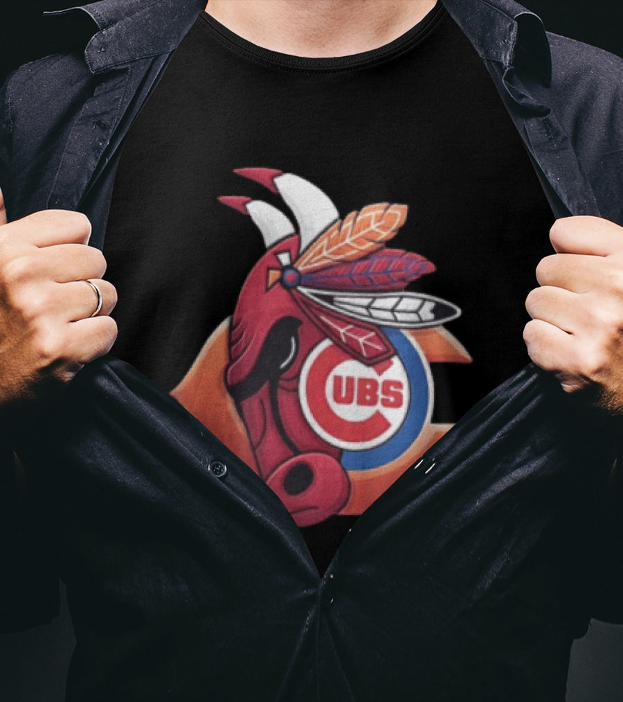 Chicago Bears Cubs Red Bull Native American Headdress T-Shirt