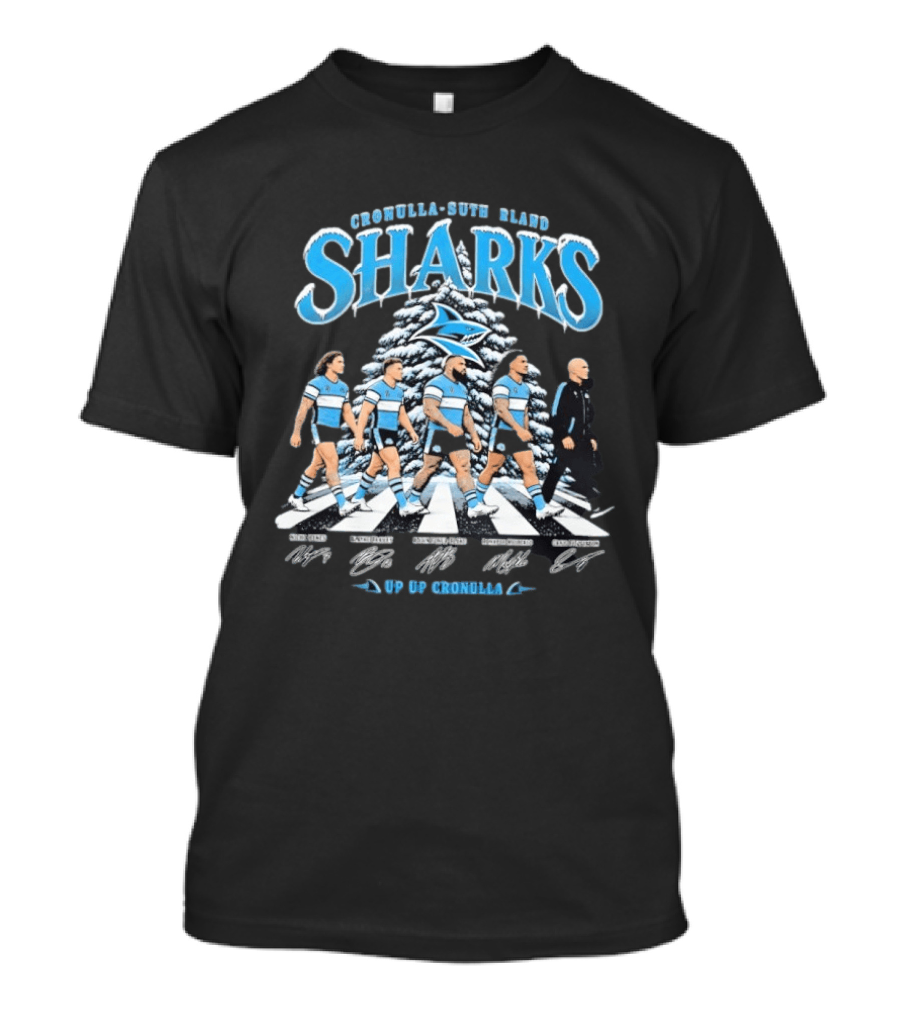 Cronulla Sutherland Sharks Up Up Cronulla Abbey Road Christmas Signatures T-Shirt
