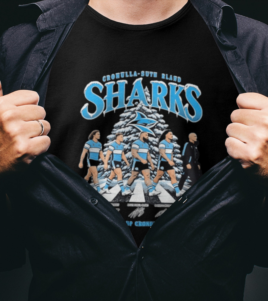 Cronulla Sutherland Sharks Up Up Cronulla Abbey Road Christmas Signatures T-Shirt
