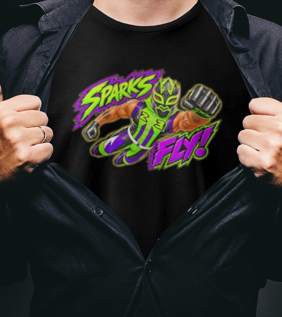Elijah Sparks Fly Wrestling Luchador Action Green Purple Masked Superhero T-Shirt