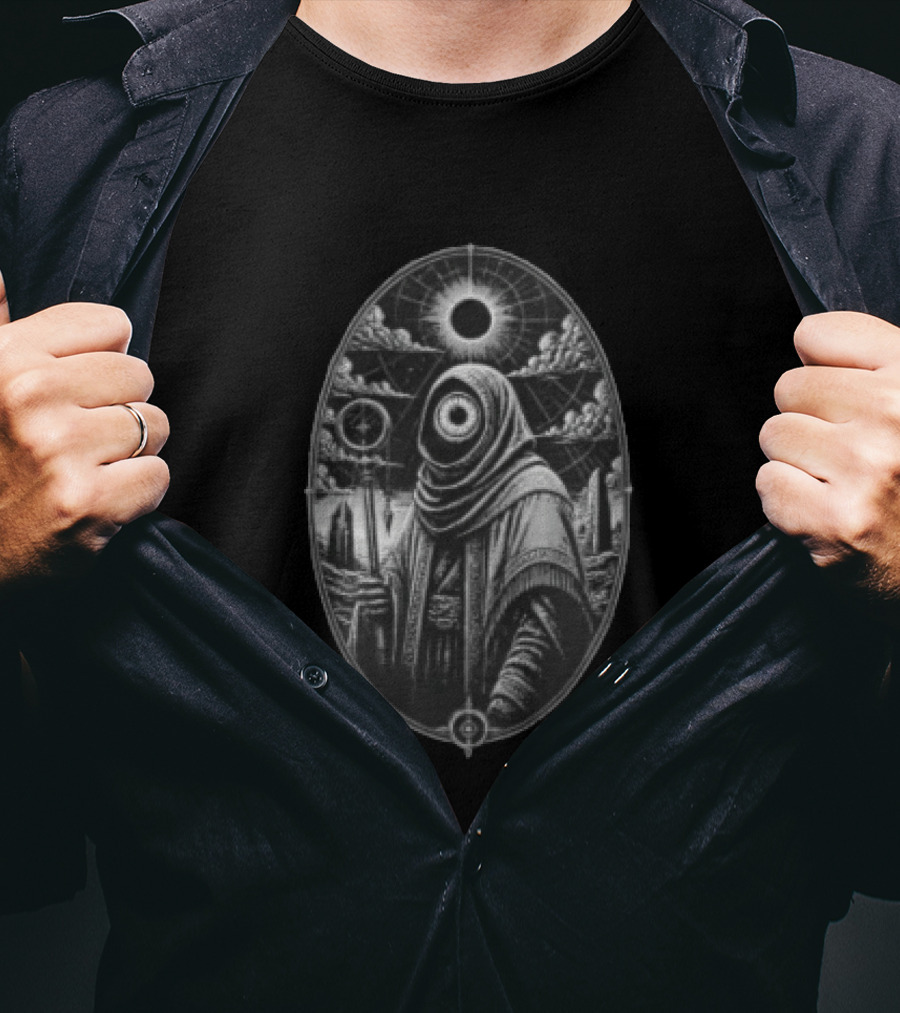 Heck Hooded Figure Single Eye Staff Cosmic Eclipse T-Shirt
