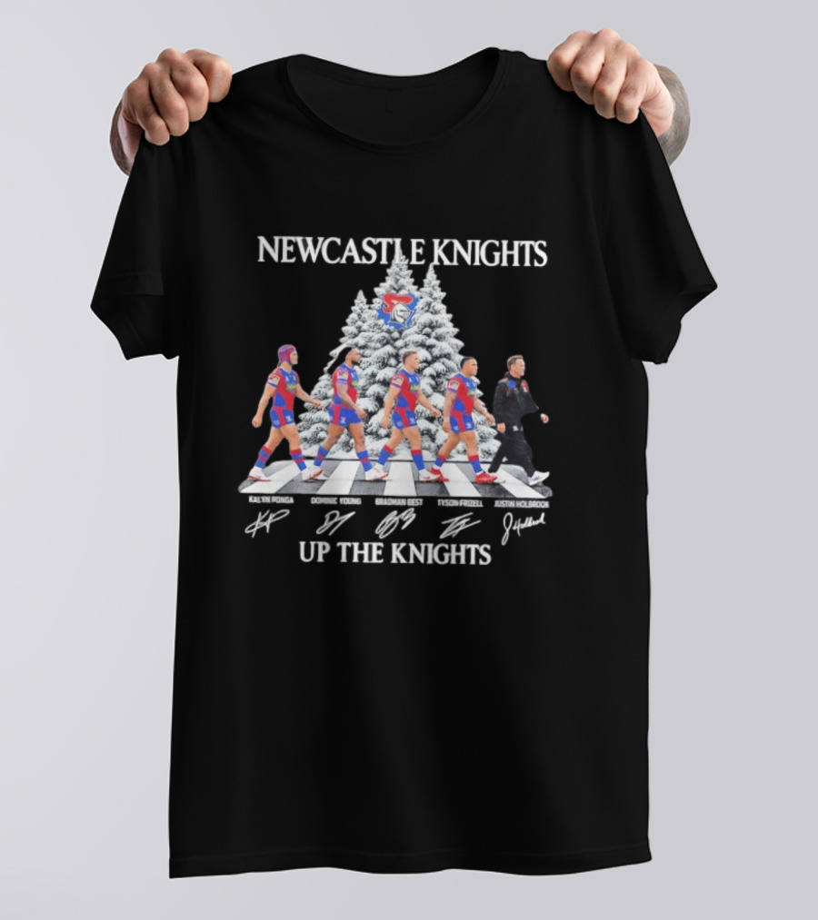 Newcastle Knights Up The Knights Abbey Road Christmas Signatures T-Shirt