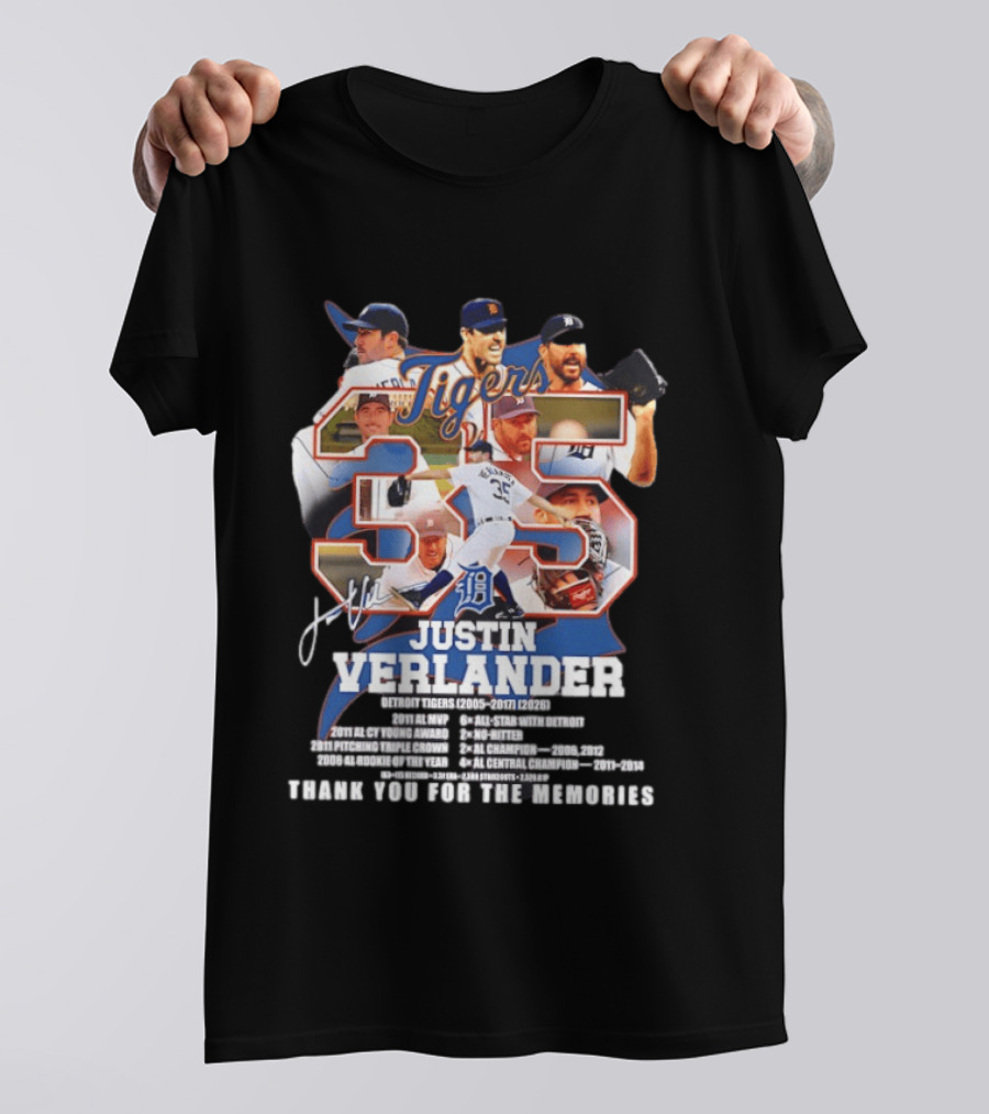 Detroit Tigers Justin Verlander 35 Thank You For The Memories 2026 T-Shirt