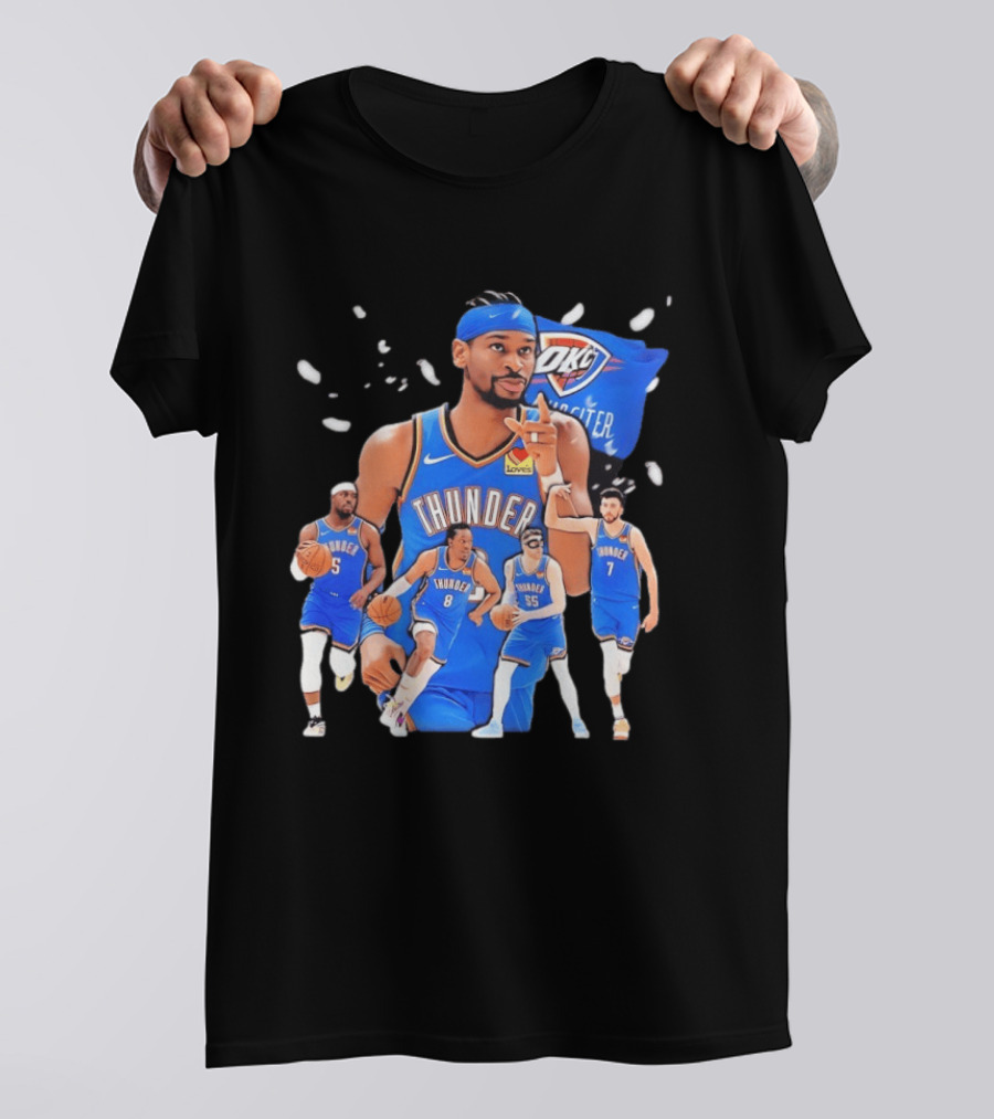 Oklahoma City Thunder 2026 NBA Players Collage With OKC Thunder Logo And Basketball Team Members T-Shirt