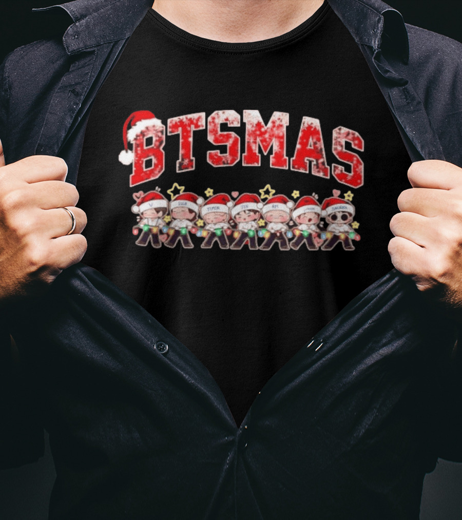 BTSMas Christmas K Pop 2026 Member Characters With Santa Hats T-Shirt