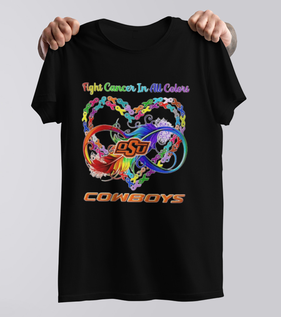 Cowboys Fight Cancer In All Colors OSU Heart Ribbon T-Shirt