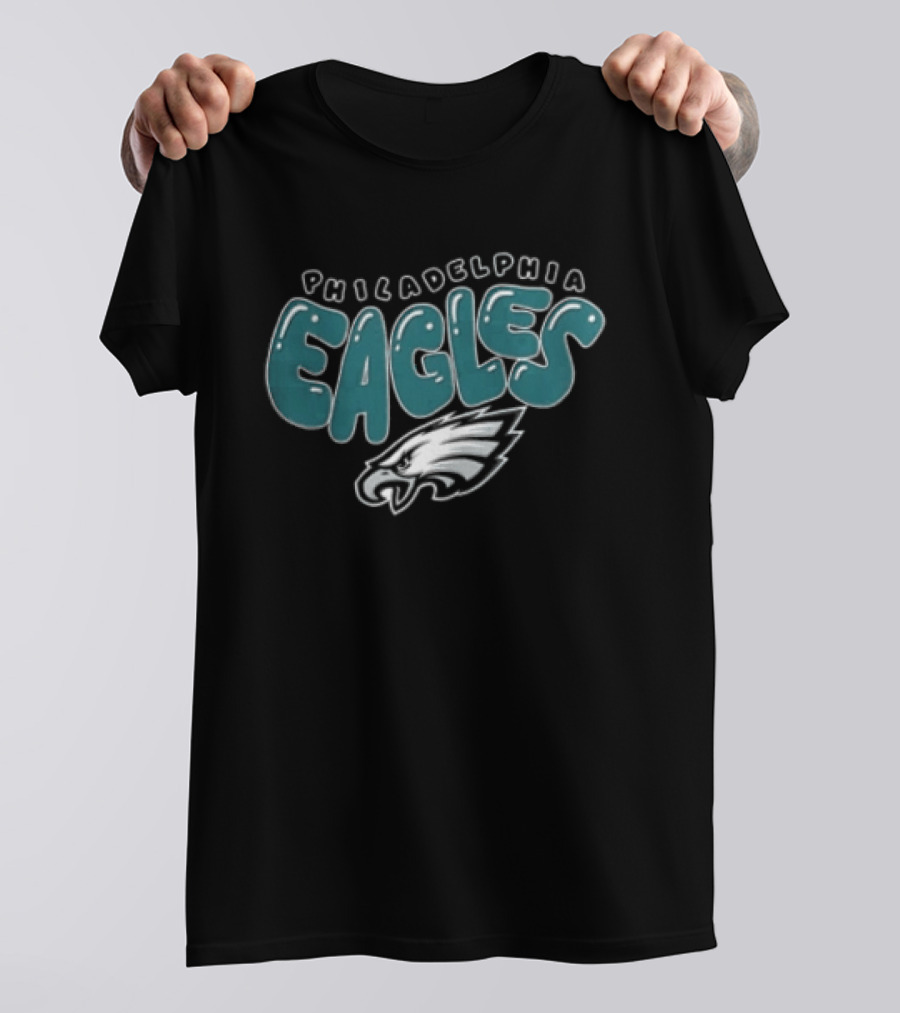 Philadelphia Eagles Bubble Text Eagle Head T-Shirt