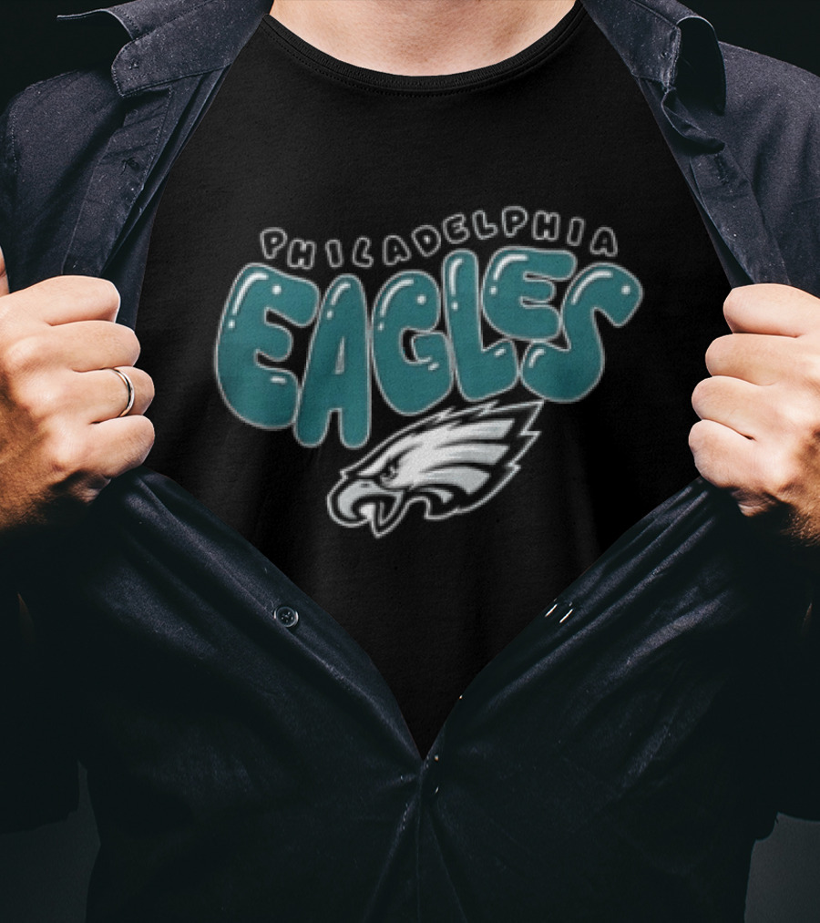 Philadelphia Eagles Bubble Text Eagle Head T-Shirt