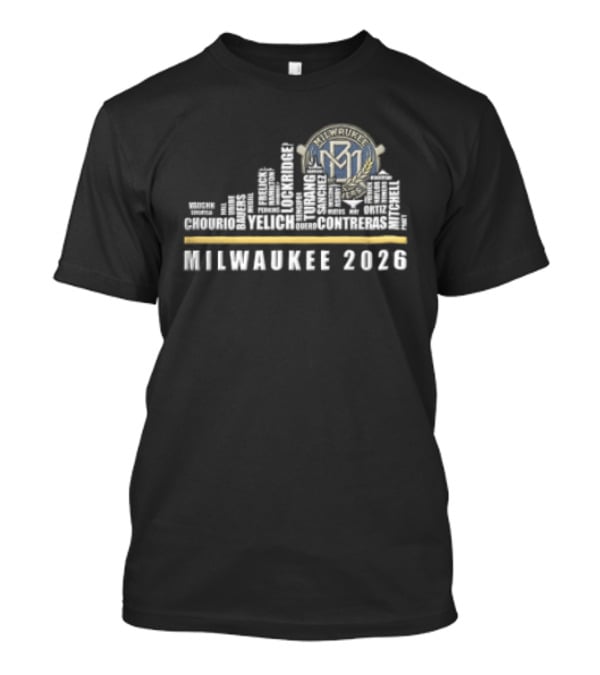 Milwaukee Brewers 2026 Skyline Text Design MLB T-Shirt
