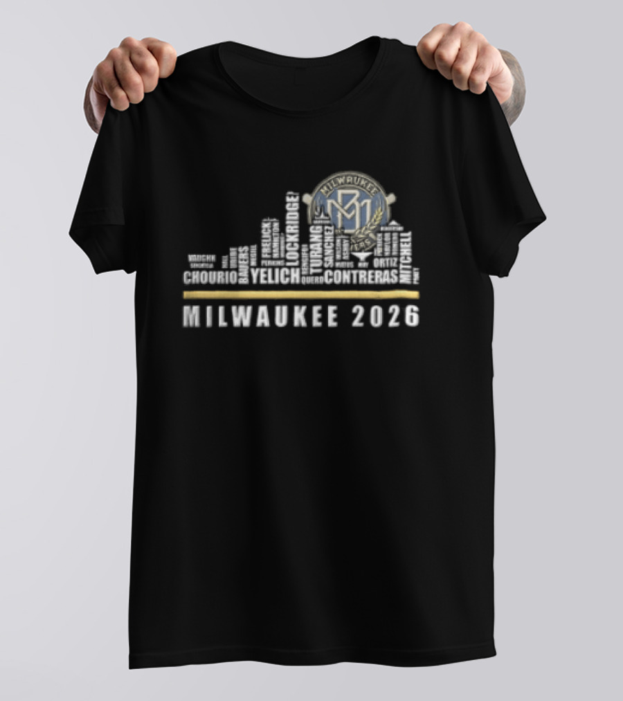 Milwaukee Brewers 2026 Skyline Text Design MLB T-Shirt
