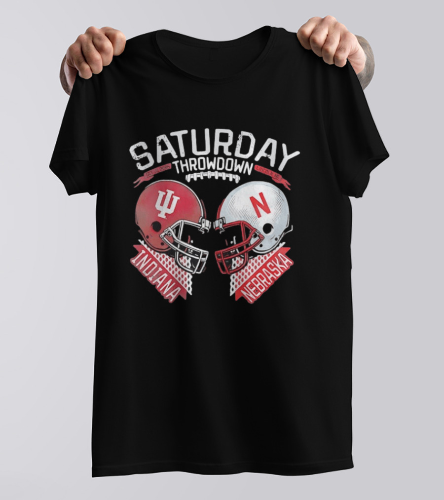 Saturday Throwdown Nebraska Indiana Football Helmet Clash 2026 Lincoln Vs Bloomington T-Shirt